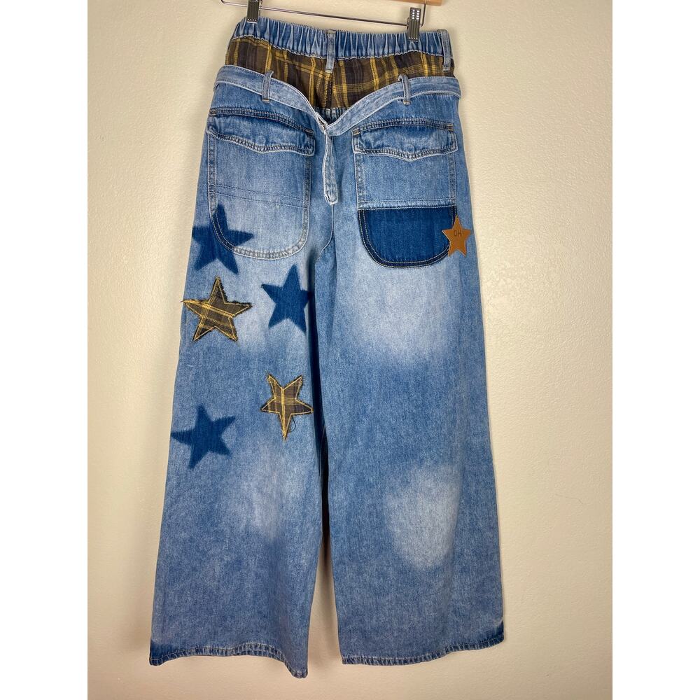 Oli & Hali Love + Stars Buckle Back Wide Leg Baggy Jeans Flare sz L Art-to-Wear - Picture 9 of 15